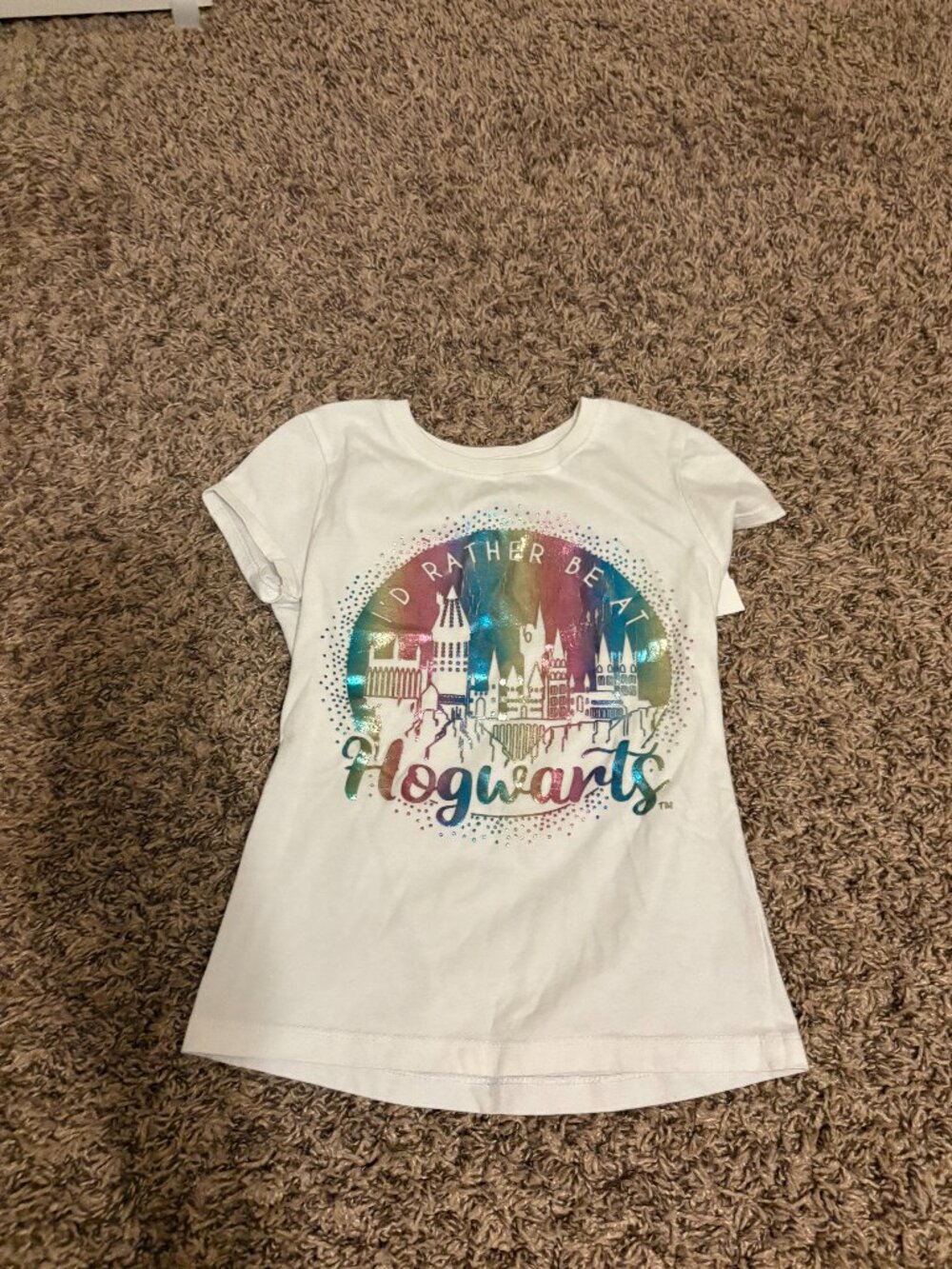 Harry Potter I'd Rather Be At Hogwarts Graphic T Shirt Girls Small 6-6X White